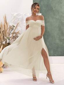 Joyfunear Off-Shoulder Mesh Sexy Maternity Dress