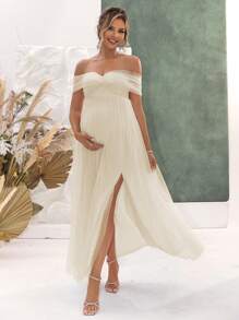 Joyfunear Off-Shoulder Mesh Sexy Maternity Dress