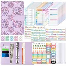 现金信封省钱挑战预算活页夹，配有笔记本和彩色贴纸，1 件 A6 PU 皮革省钱活页夹，预算活页夹省钱活页夹，万圣节、圣诞节、感恩节的完美礼物 - 彩色 - 查看 12