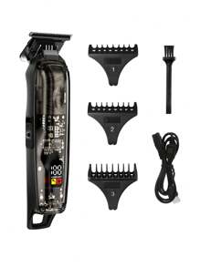 KIKIDO Professional Electric Cordless Hair Clipper Rechargeable Beard Hair Trimmer Transparent Shell Adjustable Barber KK-314 - Black - View 1