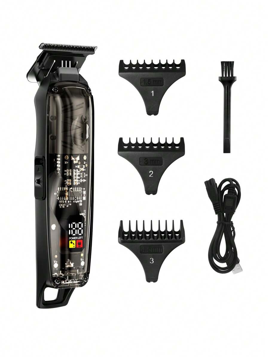 KIKIDO Professional Electric Cordless Hair Clipper Rechargeable Beard Hair Trimmer Transparent Shell Adjustable Barber KK-314 - Black - View 1