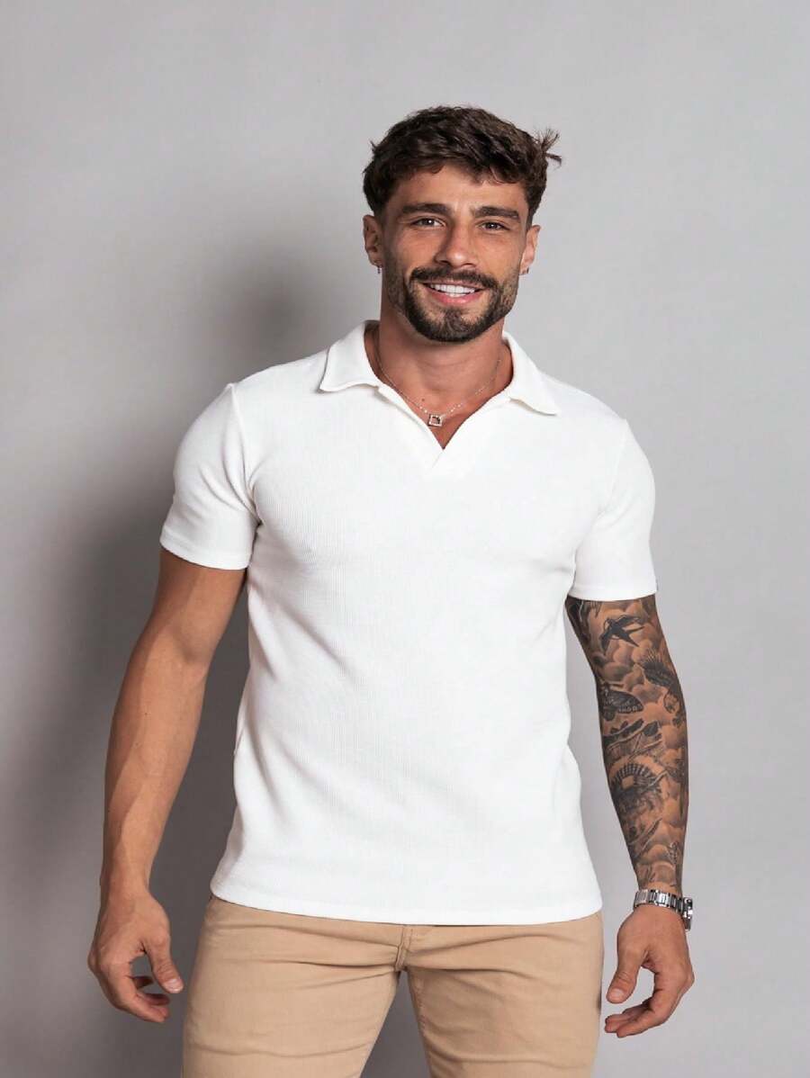 ITALIAN KNITTING POLO T-SHIRT WITH ELASTANE - White - View 1