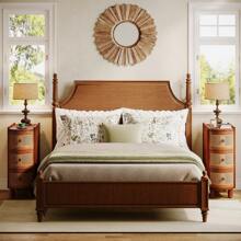 Tribesigns Solid Wood End Table, 3-Drawer Rattan Side Table, Night Stand With 3 Rattan Drawers And Exquisite Embossed Handles For Living Room, No Assembly Required (Walnut & Oak - Walnut - View 5