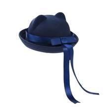 Cute Cat Ear Hat, Round Topped Woolen Hat With Ribbon And Bow - Blue - View 1
