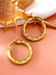 女士金环耳环，24K 环防过敏小金环耳环套装，适合女士和女孩，轻巧小耳钉穿孔珠宝礼物，不锈钢，锆石