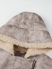 Risissida 女士短款夹克，简约设计，带帽内衬，秋季完美之选，女士皮夹克 - 卡其色 - 查看 4