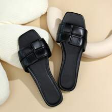 READYSALTED Women's Summer New Women's Shoes Black Buckle Broadband Flat Flat Sandals Three Colors Optional Outdoor Slip-On Sandals Girl Footwear Walking Shoes - Black - View 1