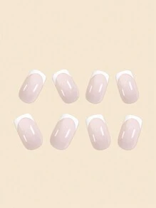 24 件方形假指甲，法式美甲设计，白色 - 包括指甲锉和凝胶指甲胶，按压式指甲，美甲用品，美甲 - 白色 - 查看 4