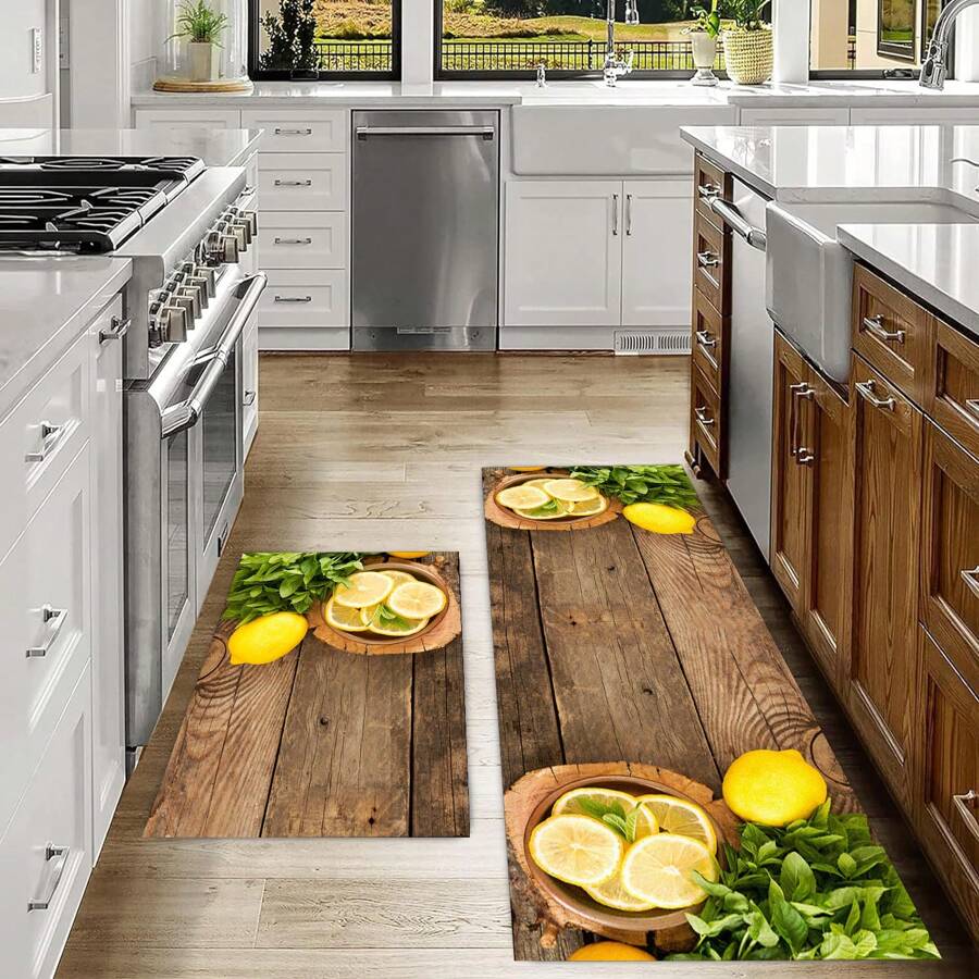 1pc Lemon Pattern Soft & Comfortable Kitchen Rug, Anti-Slip Oil-Proof Entrance Mat, Easy To Clean, Absorbent Bedside/Hallway/Bathroom/Laundry Room Decor - Multicolor - View 1