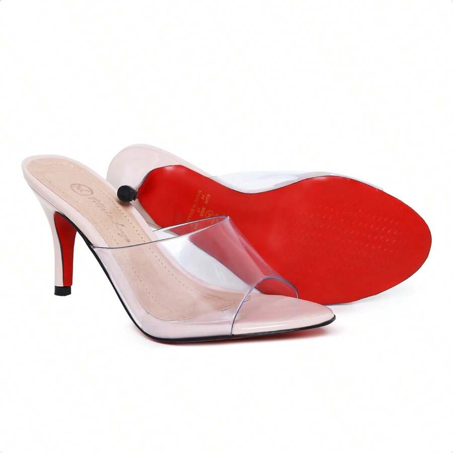 Women's Sandal With Thin Heel 8 Cm Low Vinyl - Màu be - Xem 1