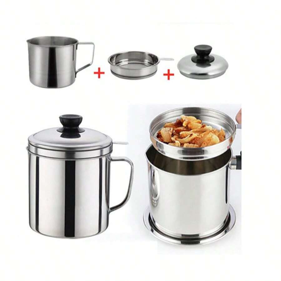 Stainless Steel Oil Filter Strainer Pot With Filter For Kitchen, To Filter Frying Oil And Store Cooking Grease - Silver - View 1