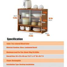 HOHOBLA LOYALHEARTDY-BTG Bamboo Countertop Storage Cabinet With 2 Sliding Striped Glass Doors, Kitchen Cabinet Pantry Sideboard Freestanding Utility Cupboard For Spice Seasoning Bottles, Dish, Bowl (Brown)[Best Gift For Family&Friends] - 卡其色 - 查看 8