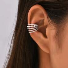 1pc Fashionable Line Design Cubic Zirconia No Piercing Ear Cuff Earcuff For Women Daily Wear - Silver - View 1