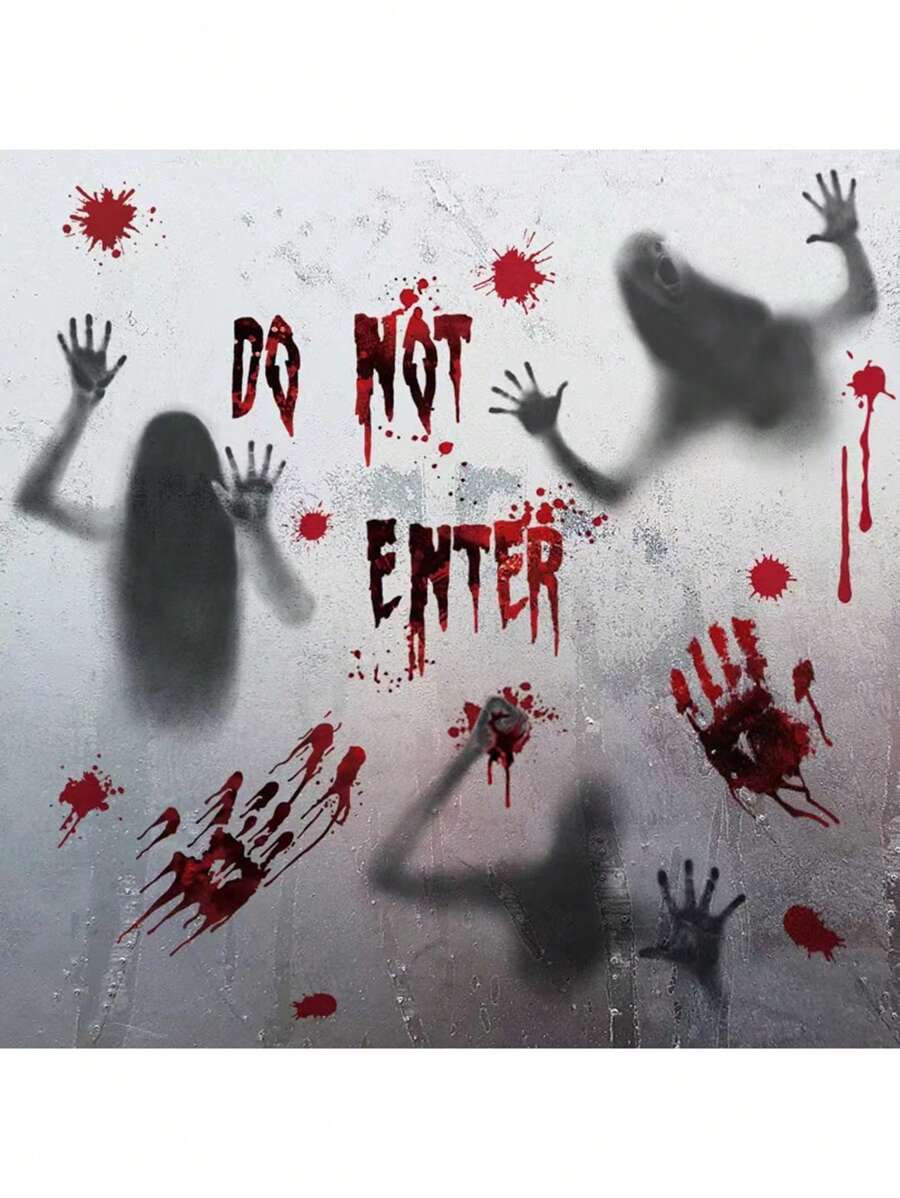 Halloween Decorative Glass Door Stickers, Terrifying Ghost Shadow Blood