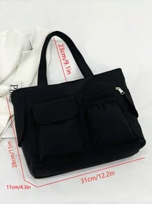 女士纯色多功能托特包，简约多口袋大容量腋下包，适合学生，新设计休闲旅行度假购物手提包和单肩包，商务通勤日常外出电脑包学校书包，返校包，防水，适合少女女大学生，非常适合返校、开学第一天、初中、高中