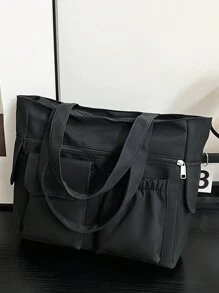 女士纯色多功能托特包，简约多口袋大容量腋下包，适合学生，新设计休闲旅行度假购物手提包和单肩包，商务通勤日常外出电脑包学校书包，返校包，防水，适合少女女大学生，非常适合返校、开学第一天、初中、高中