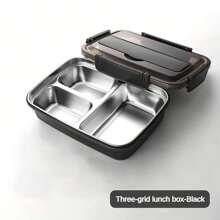 1 件 3 隔层不锈钢午餐盒，大容量，防漏，便携式食品容器圣诞礼物，学校用品 - 黑色 - 查看 1