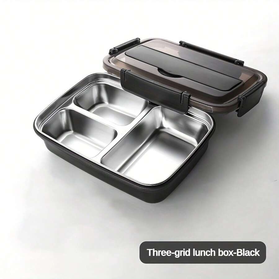 1 件 3 隔层不锈钢午餐盒，大容量，防漏，便携式食品容器圣诞礼物，学校用品 - 黑色 - 查看 1