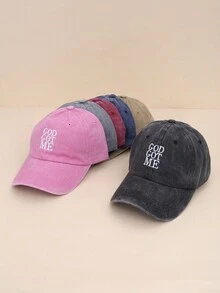 1 件装复古字母刺绣休闲做旧按扣后帽街头潮流男女通用帽子万圣节 - 彩色 - 查看 2