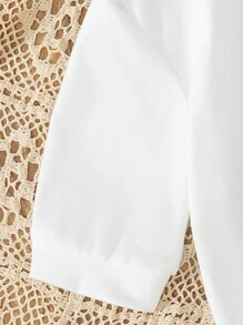 2pcs Young Girl Casual Drop-Shoulder Sweatshirt With Bow Print And Loose Pants Set, Autumn - White - View 4