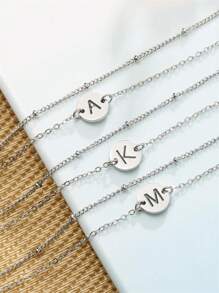 1 buc. Brățară cu lanț reglabil, cu două straturi, din oțel inoxidabil, cu 26 de litere, pandantiv pentru femei, care prezintă farmecul feminin, potrivită ca cadou pentru iubită, soție, mamă, familie, prieteni, ziua de naștere, aniversare, popular printre femeile tinere