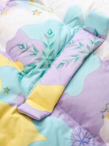 Annil 女童冬季印花中長款保暖厚實羽絨外套紫色 - 紫色 - 查看 5