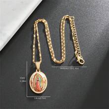 SeuSuk Stainless Steel  Vintage Style Guadeloupe Catholic  Virgin Mary Scapular Pendant Necklace For Men And Women - Yellow Gold - View 3