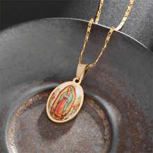 SeuSuk Stainless Steel  Vintage Style Guadeloupe Catholic  Virgin Mary Scapular Pendant Necklace For Men And Women - Yellow Gold - View 6