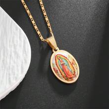 SeuSuk Stainless Steel  Vintage Style Guadeloupe Catholic  Virgin Mary Scapular Pendant Necklace For Men And Women - Yellow Gold - View 4