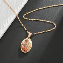 SeuSuk Stainless Steel  Vintage Style Guadeloupe Catholic  Virgin Mary Scapular Pendant Necklace For Men And Women - Yellow Gold - View 5
