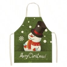 1 件圣诞树和雪人 3D 图案亚麻围裙，适合家庭烹饪、厨房穿着和烹饪爱好者 - 彩色 - 查看 9
