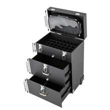 Cosmetic Trolley Makeup Storage Organizer Rolling Makeup Train Case Luggage Box - Black - View 5