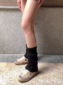 1 双女士多色腿套，长筒腿套，膝盖高腿套，适合日常使用 - 黑色 - 查看 2