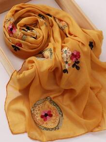 1 件刺绣花卉轻质透气围巾，复古风格防风披肩女式头巾 - 彩色 - 查看 17