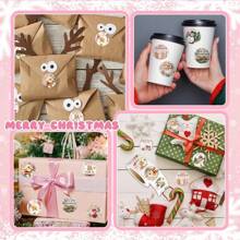 TYFYO 1 卷 500 张 1 英寸圣诞圣诞老人驯鹿贴纸，节日礼物不干胶标签，圣诞节 - 彩色 - 查看 11