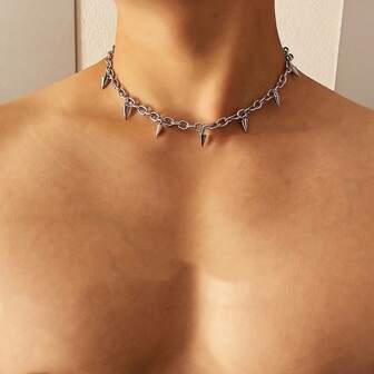 1 pièce Collier mode pour homme au design minimaliste, avec un pendentif rivet. Ce collier peut mettre en valeur le breloque personnel d'un homme tout en gardant un look élégant, en faire un excellent choix pour un port quotidien. Cadeau de la fête des pères, accessoires d'école, d'Halloween, punk