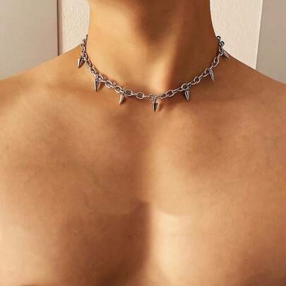 1 pieza Collar de hombre de diseño minimalista y con colgante de remache. Este collar puede mostrar el encanto personal de un hombre mientras mantiene un aspecto elegante, lo que lo convierte en una excelente opción para uso diario. Regalo del Día del Padre, accesorios escolares, Halloween, estilo punk