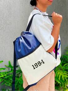 Mochila Saco Nylon 1994 Academia Esportiva Gym Bag Fitness Unissex Cordão Preto Sack Outline Nylon Resistente Sacochila - Bege - Visão 2