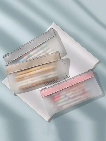 1pc Transparent Pencil Case, Large Capacity Study Stationery Pouch For Exams, Random Color,Back To School,Bag