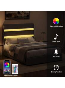 Cama de almacenamiento de tamaño queen con luz LED RGB, cama de plataforma tapizada en terciopelo con marco de almacenamiento hidráulico con cabecero y piecero, sin necesidad de caja de resortes, fácil montaje (Beige, Queen) - Gris - Ver 4