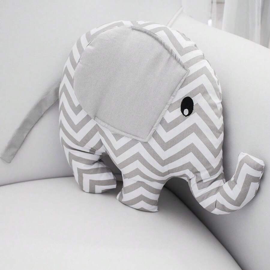 Laura Baby Decorative Cushion Children's Ornament 100% Cotton - Elephant - 灰色雪佛龍大象 - 查看 1