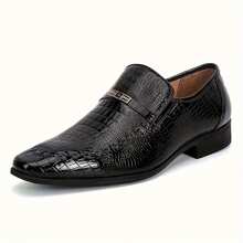 Men's High Gloss Oxford Crocodile Print Leather Shoes - Comfortable & Stylish British Business Formal Footwear - 黑色 - 查看 5