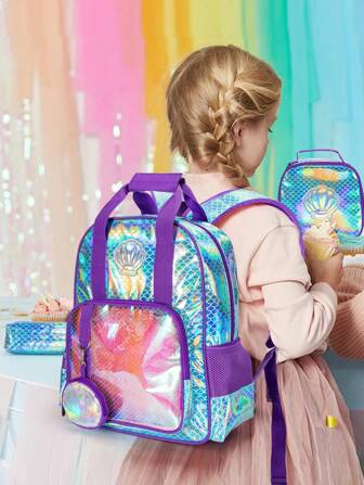 GUSTELL Ny ryggsäck för barn, Pojkar/Flickor Grundskoleelever årskurs 1-6, Flerfärgad stilfull unisex-barnväska med ryggstöd av hög kvalitet, Lämplig för skolan, picknick, utomhusaktiviteter, stor kapacitet, daglig användning, holografiskt skalmönster