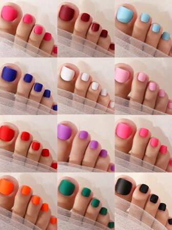 288Pcs Press On Toenails, Short Square Fake Toenails Matte Press On Toenails ,12 Solid Color Full Cover False Nails For Nail Art Decoration Diy Manicure Salon Nail Supplies Nails