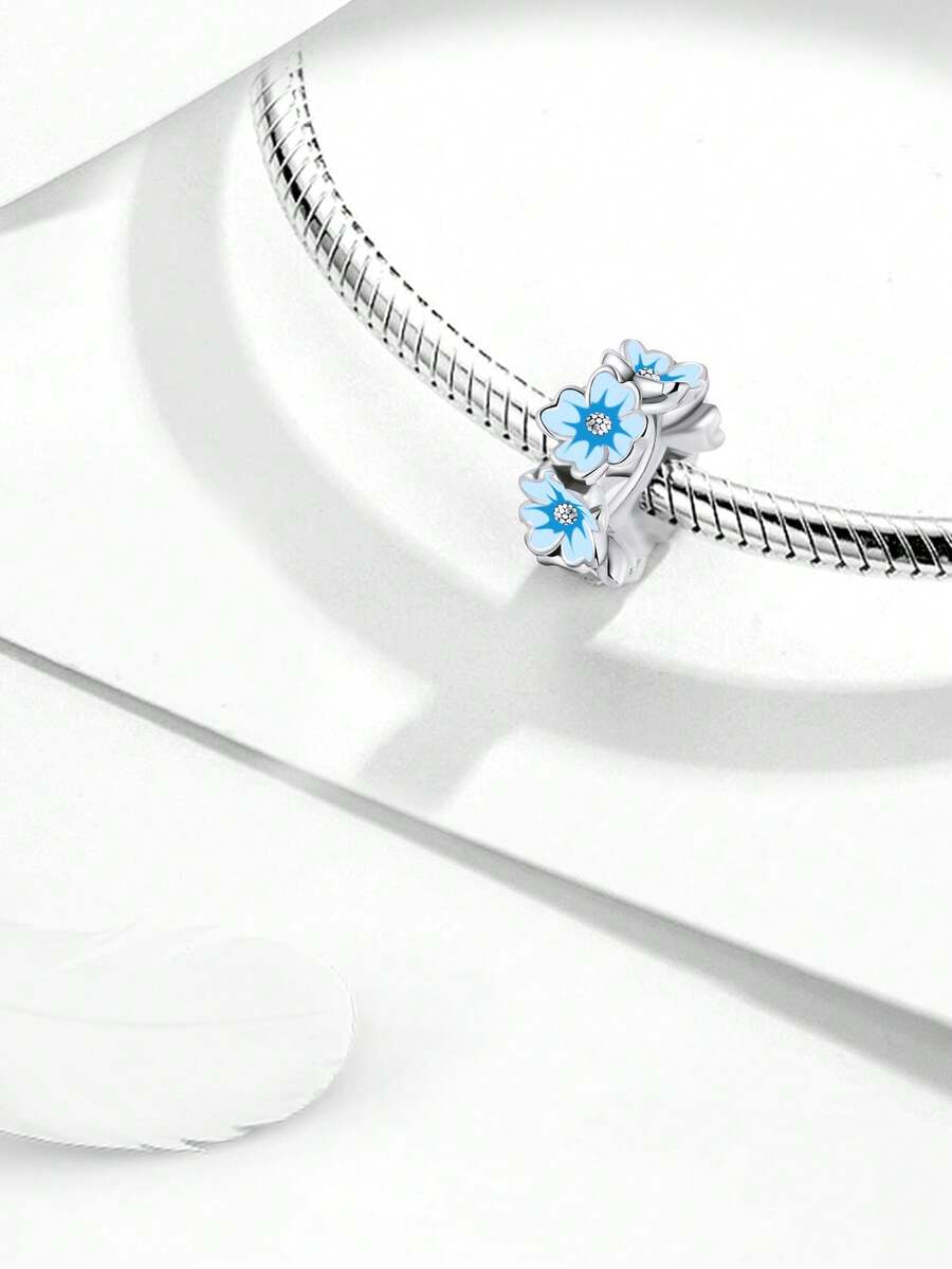 S925 Sterling Silver Cute Small Blue Flower Pendant, Suitable For Bracelet DIY, Women's Jewelry, Valentine's Day Gift - Small Wild Flowers - View 1