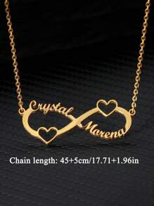 定制情侣无限符号项链，男女通用，不锈钢材质，个性化心形吊坠，手工金链，周年纪念/情人节礼物，送给男友/女友，时尚百搭，适合秋季、休闲场合，老少皆宜，适合足球妈妈、可爱女孩，可定制，个性化，魅力新年礼物 - 金色 - 查看 2