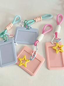 Paquete de tarjeta de estudiante para niñas, colorida, con forma de estrella, bandolera de plástico con llavero de cuerda, tarjeta de campus, tarjeta de estudiante, tarjetero, billetera, tarjetero de visita, tarjetero de crédito, tarjetero de identificación, billetera para mujer - Multicolor - Ver 3