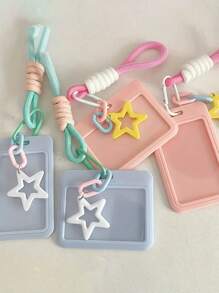 Paquete de tarjeta de estudiante para niñas, colorida, con forma de estrella, bandolera de plástico con llavero de cuerda, tarjeta de campus, tarjeta de estudiante, tarjetero, billetera, tarjetero de visita, tarjetero de crédito, tarjetero de identificación, billetera para mujer - Multicolor - Ver 4