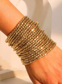 19pcs/Set Gold Faceted Beaded Multi-Layer Stackable Bracelet, Suitable For Women Evening Party And Daily Wear - Gold - View 7