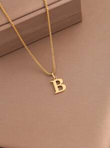1pc Women Initial Letter A-Z Necklace, Stainless Steel Alphabet Pendant, Halloween & Back To School Gift